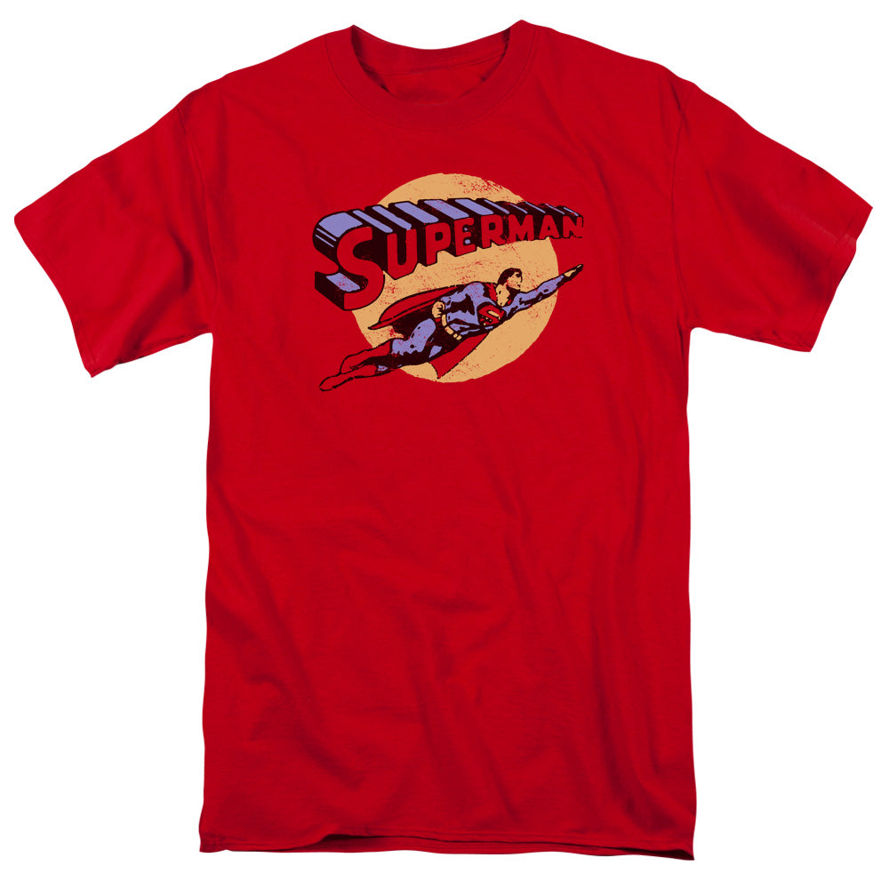 Superman Fly By Mens T Shirt Red