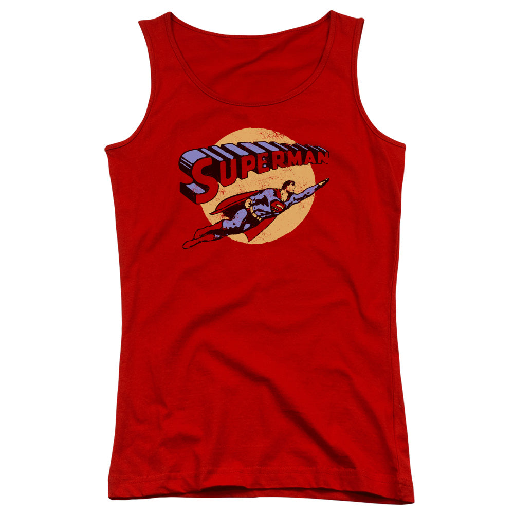 Superman Fly By Womens Tank Top Shirt Red