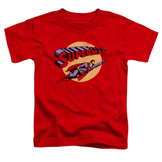 Superman Fly By Toddler Kids Youth T Shirt Red