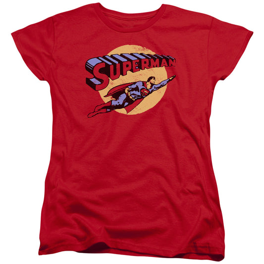 Superman Fly By Womens T Shirt Red