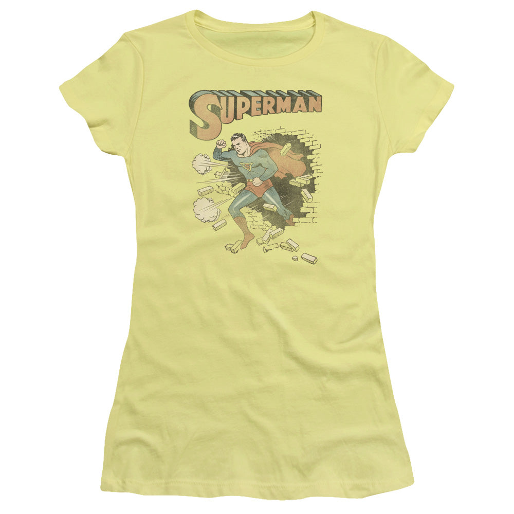 Superman Vintage Breakthrough Junior Sheer Cap Sleeve Womens T Shirt Banana