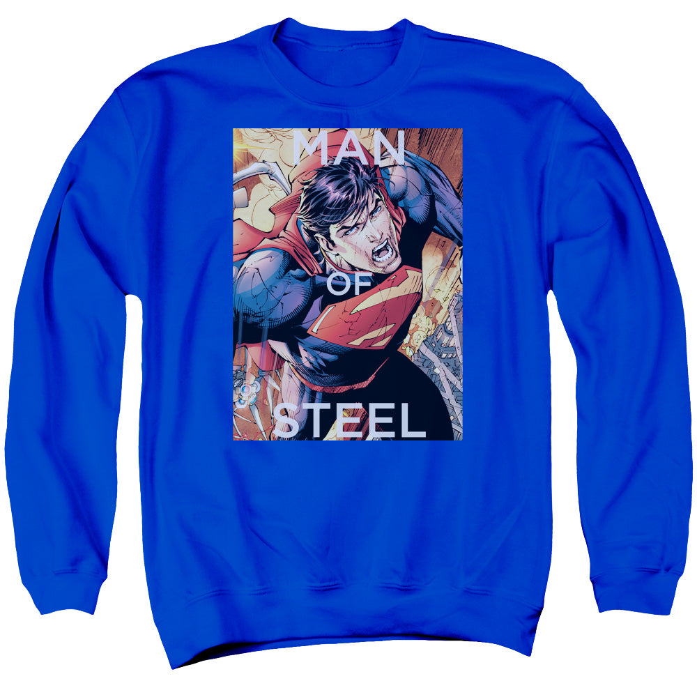 Superman Flight Of Steel Mens Crewneck Sweatshirt Royal Blue