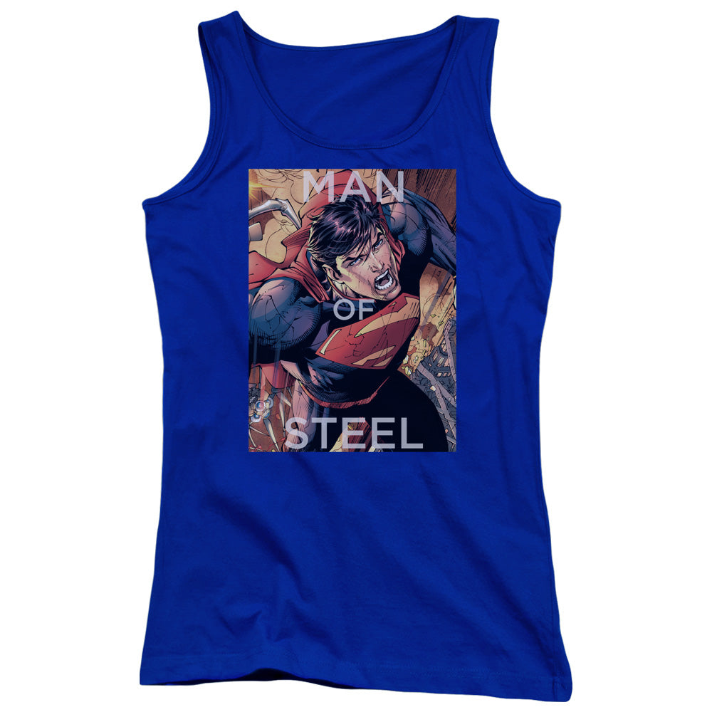 Superman Flight Of Steel Womens Tank Top Shirt Royal Blue