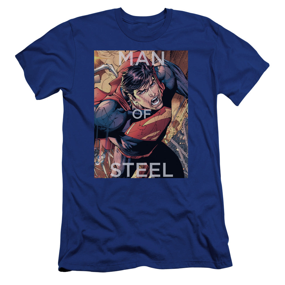 Superman Flight Of Steel Premium Bella Canvas Slim Fit Mens T Shirt Royal Blue