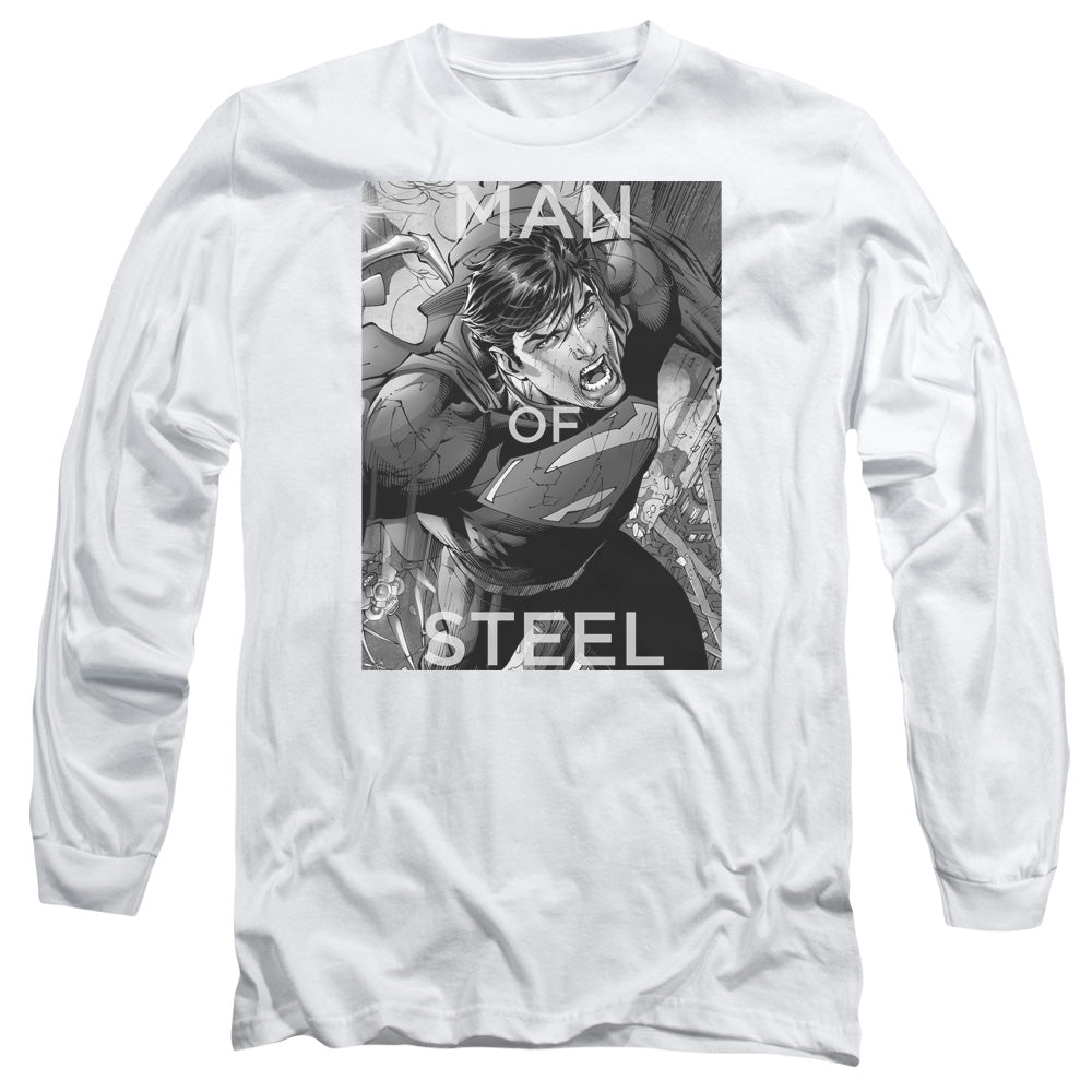 Superman Flight Of Steel Mens Long Sleeve Shirt White