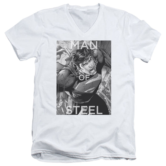 Superman Flight Of Steel Mens Slim Fit V Neck T Shirt White