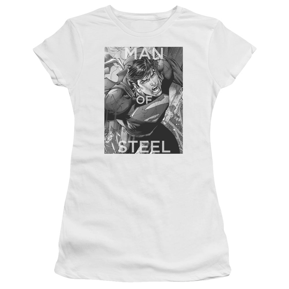 Superman Flight Of Steel Junior Sheer Cap Sleeve Womens T Shirt White