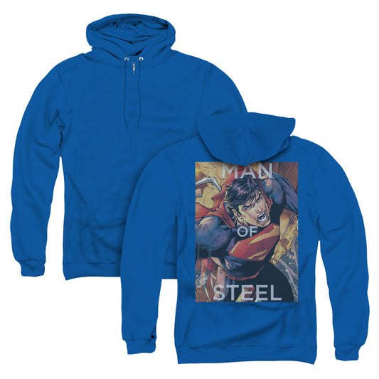 Superman Flight Of Steel Back Print Zipper Mens Hoodie Royal Blue