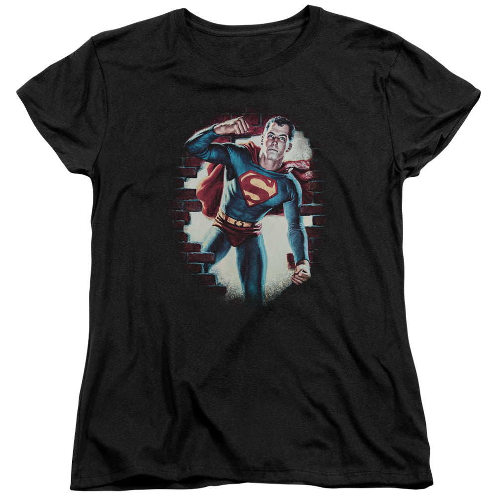 Superman Vintage Steel Womens T Shirt Black