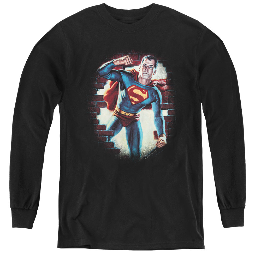 Superman Vintage Steel Long Sleeve Kids Youth T Shirt Black