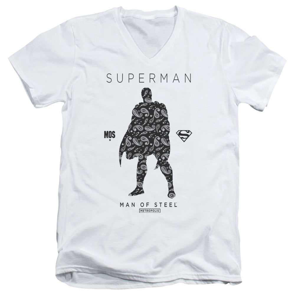 Superman Paisley Sihouette Mens Slim Fit V Neck T Shirt White