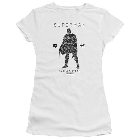 Superman Paisley Sihouette Junior Sheer Cap Sleeve Womens T Shirt White