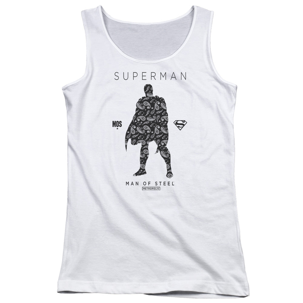 Superman Paisley Sihouette Womens Tank Top Shirt White