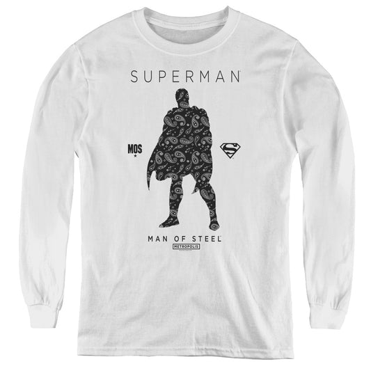 Superman Paisley Sihouette Long Sleeve Kids Youth T Shirt White