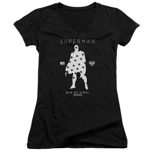 Superman Star Silhouette Junior Sheer Cap Sleeve V Neck Womens T Shirt Black