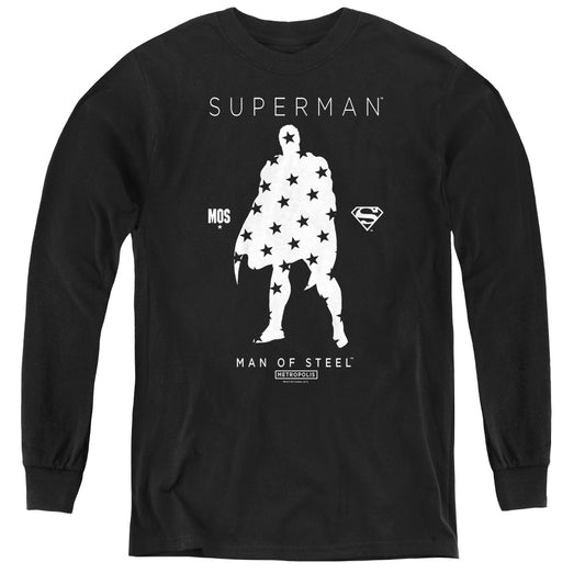 Superman Star Silhouette Long Sleeve Kids Youth T Shirt Black