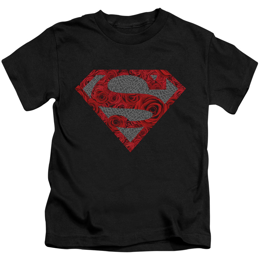 Superman Elephant Rose Shield Juvenile Kids Youth T Shirt Black