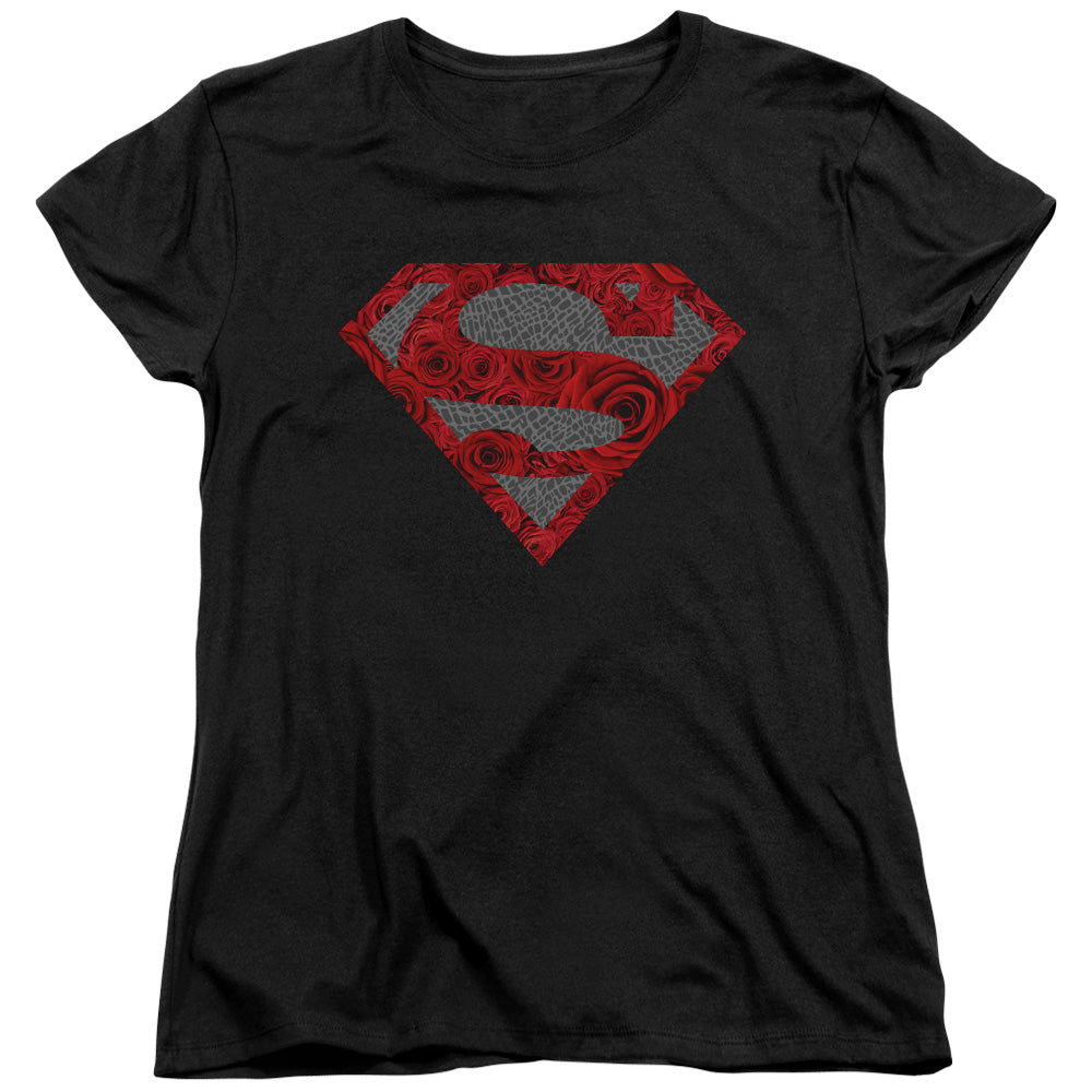 Superman Elephant Rose Shield Womens T Shirt Black