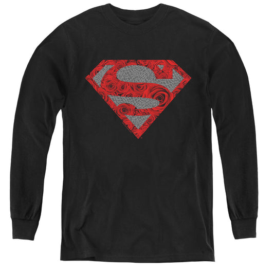 Superman Elephant Rose Shield Long Sleeve Kids Youth T Shirt Black