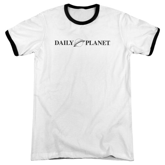 Superman Daily Planet Logo Heather Ringer Mens T Shirt White Black