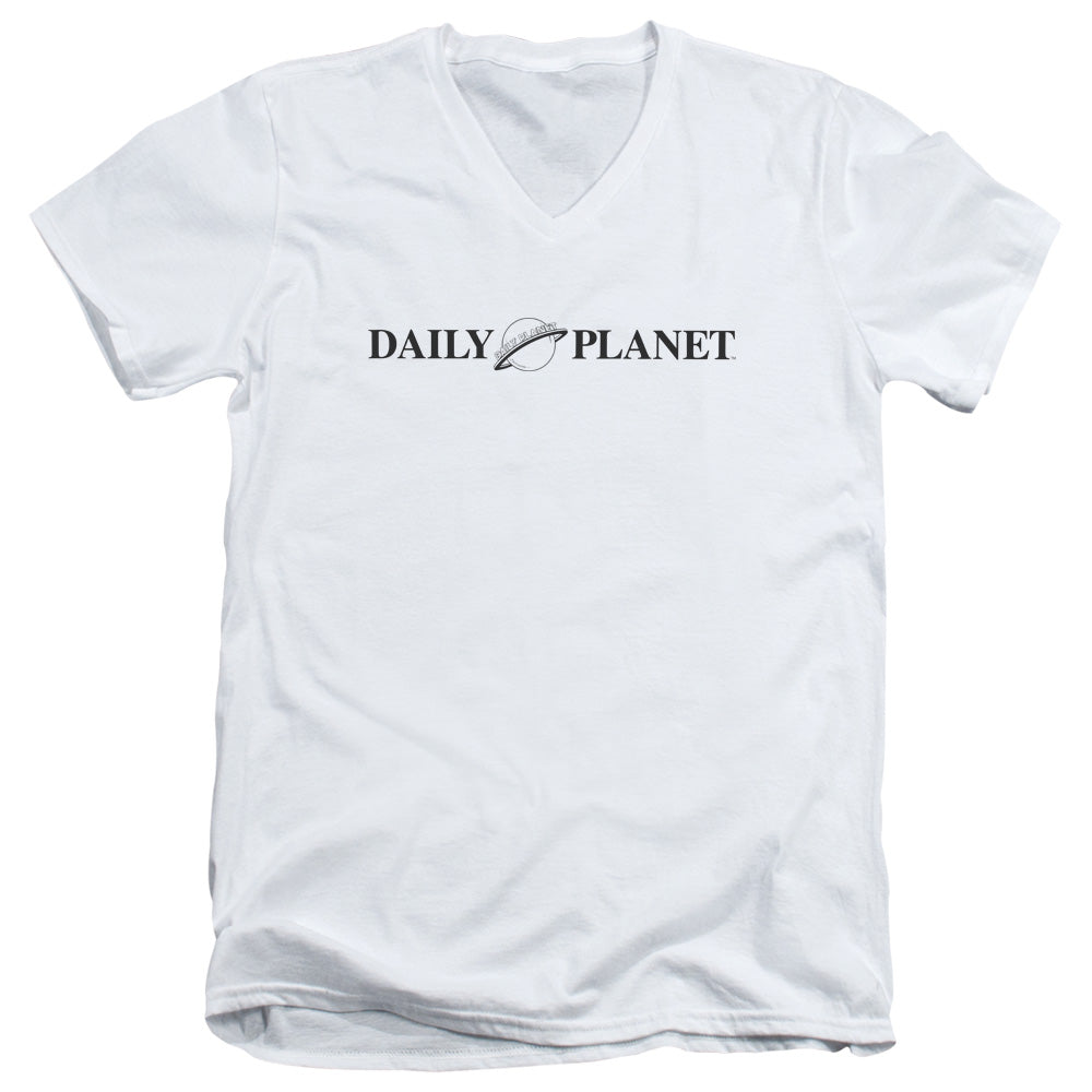 Superman Daily Planet Logo Mens Slim Fit V Neck T Shirt White