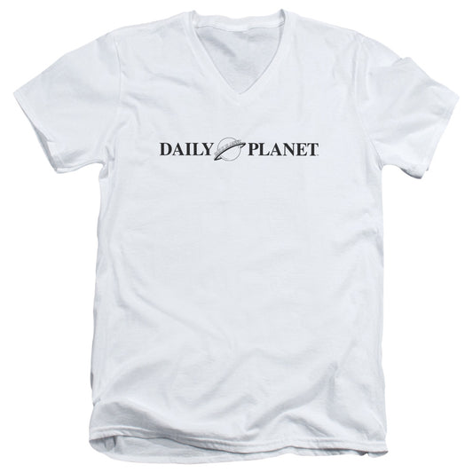 Superman Daily Planet Logo Mens Slim Fit V Neck T Shirt White