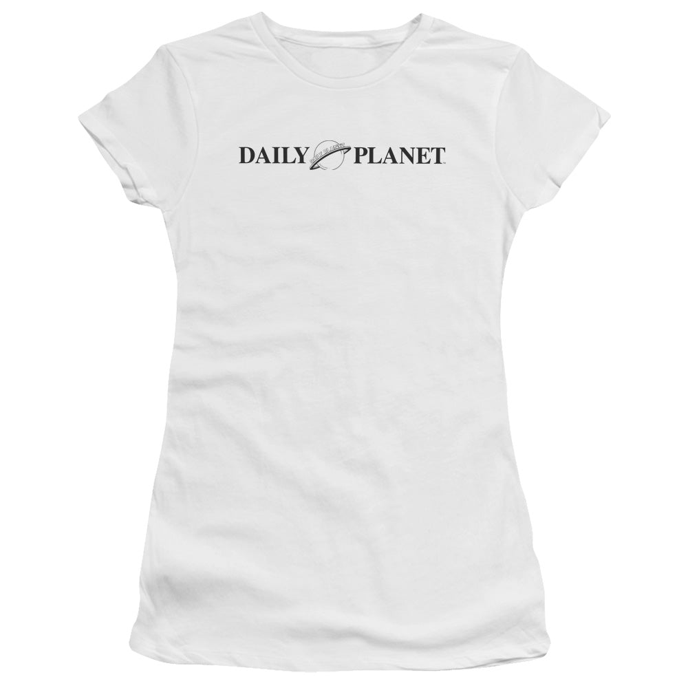 Superman Daily Planet Logo Junior Sheer Cap Sleeve Womens T Shirt White