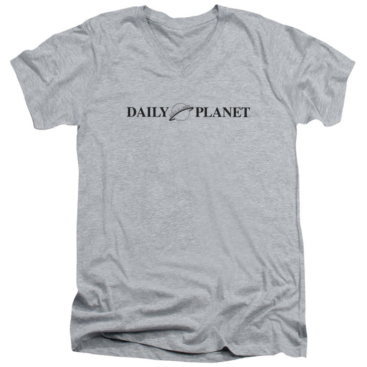 Superman Daily Planet Logo Mens Slim Fit V Neck T Shirt Athletic Heather