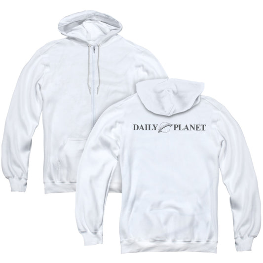 Superman Daily Planet Logo Back Print Zipper Mens Hoodie White