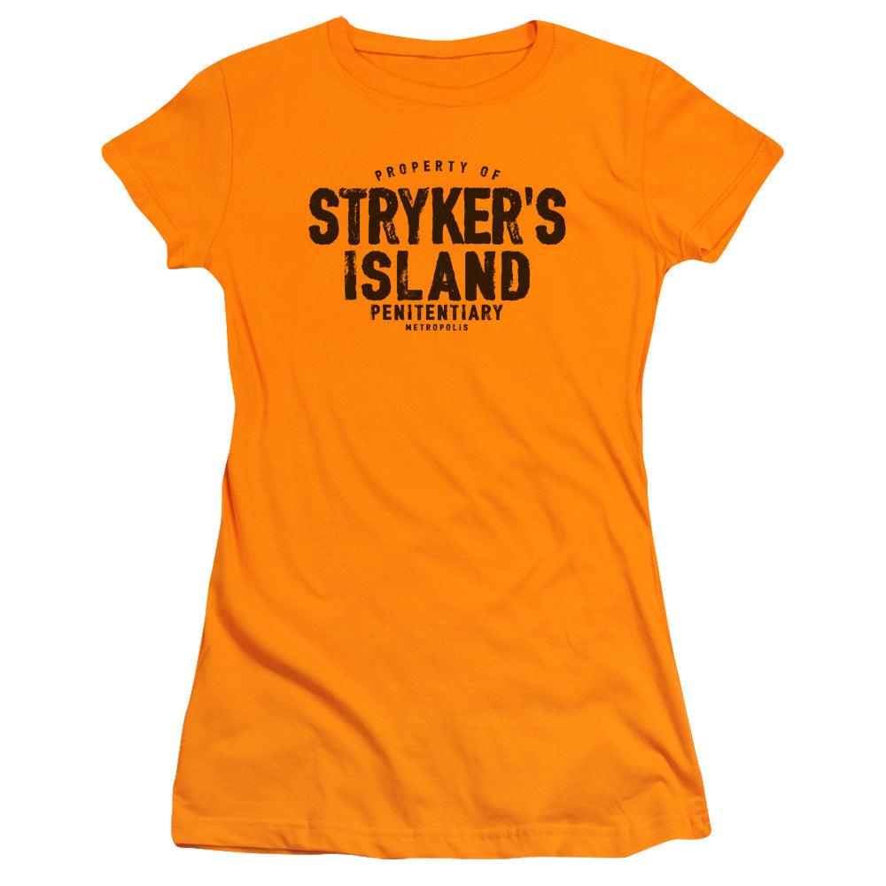 Superman Strykers Island Junior Sheer Cap Sleeve Womens T Shirt Orange