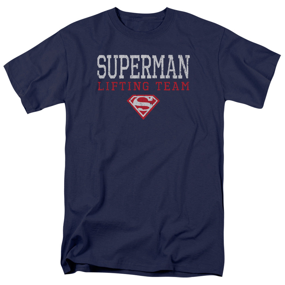 Superman Lifting Team Mens T Shirt Navy Blue