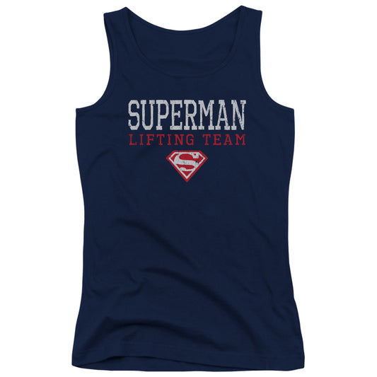 Superman Lifting Team Womens Tank Top Shirt Navy