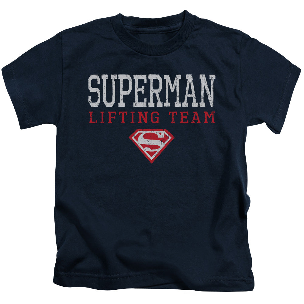 Superman Lifting Team Juvenile Kids Youth T Shirt Navy