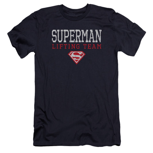 Superman Lifting Team Premium Bella Canvas Slim Fit Mens T Shirt Navy