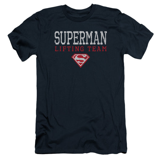 Superman Lifting Team Slim Fit Mens T Shirt Navy