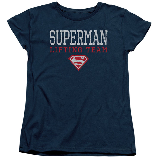 Superman Lifting Team Womens T Shirt Navy