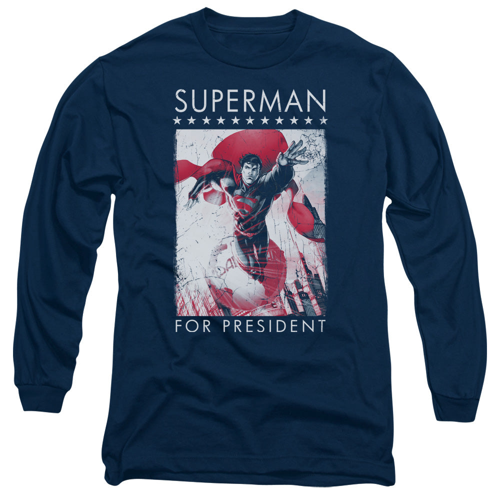 Superman Superman For President Mens Long Sleeve Shirt Navy