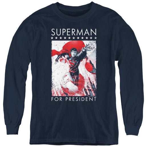 Superman Superman For President Long Sleeve Kids Youth T Shirt Navy