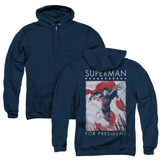 Superman Superman For President Back Print Zipper Mens Hoodie Navy