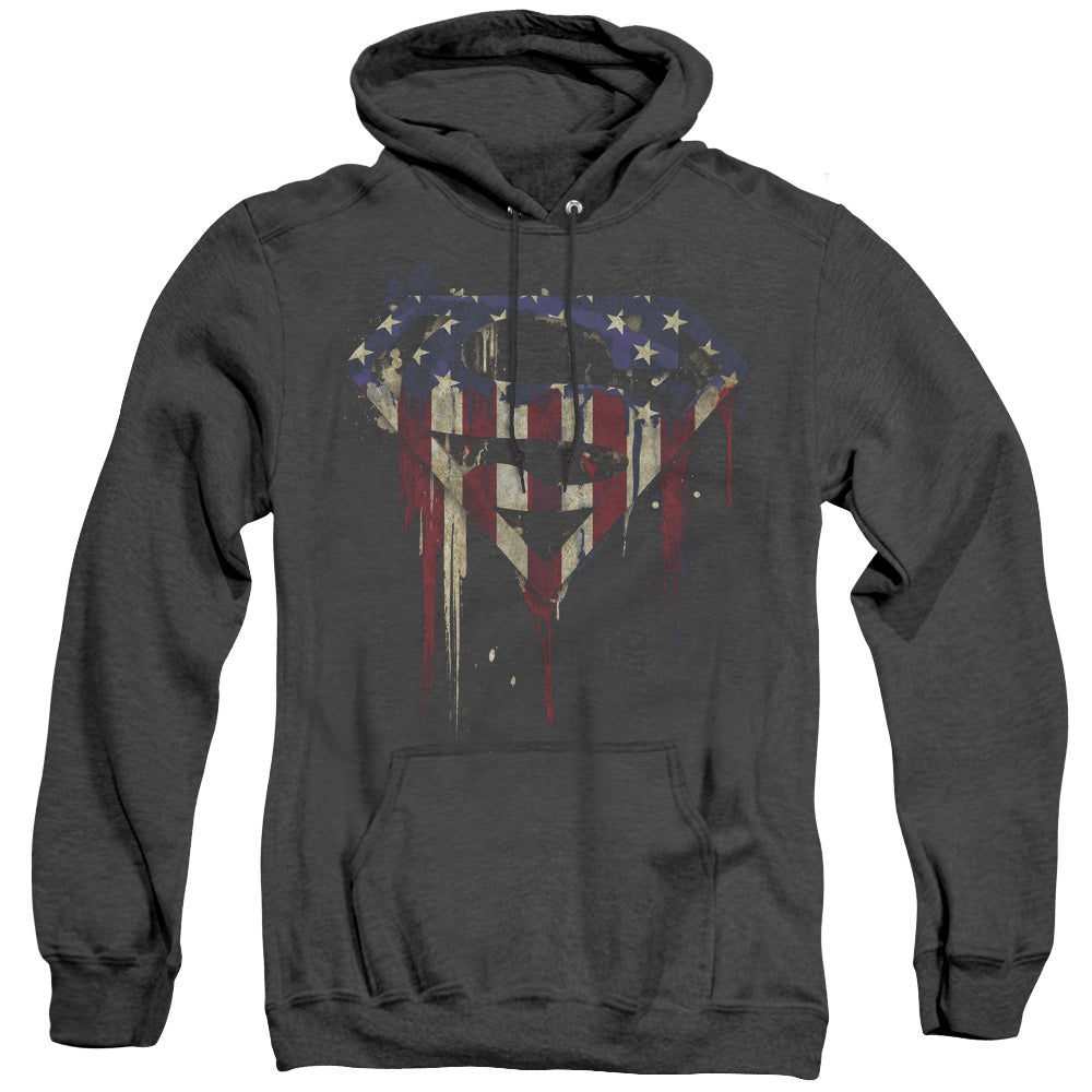 Superman Bleeding Shield Heather Mens Hoodie Black