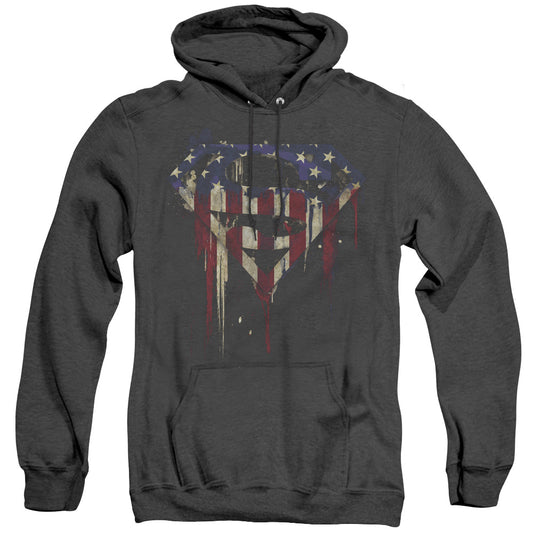 Superman Bleeding Shield Heather Mens Hoodie Black