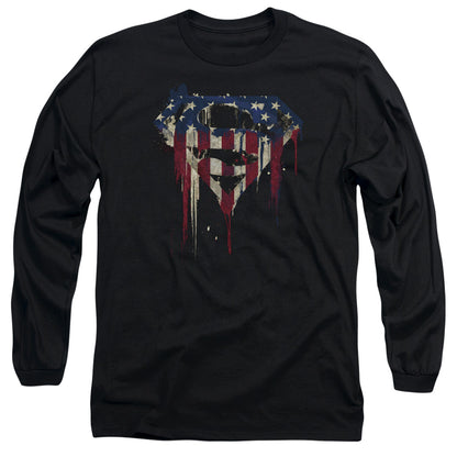 Superman Bleeding Shield Mens Long Sleeve Shirt Black