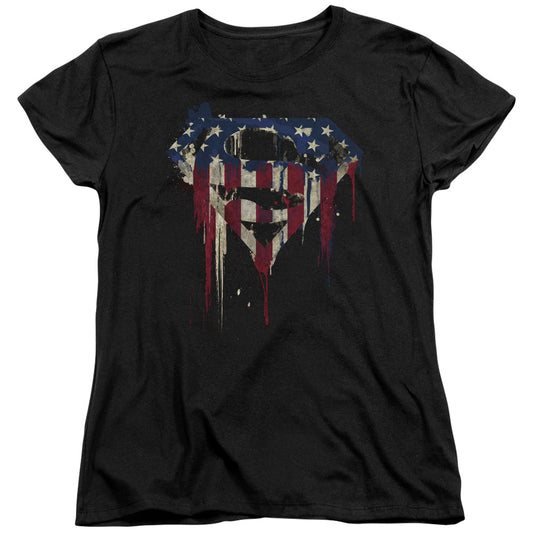 Superman Bleeding Shield Womens T Shirt Black