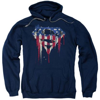 Superman Bleeding Shield Mens Hoodie Navy