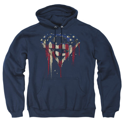 Superman Bleeding Shield Mens Hoodie Navy