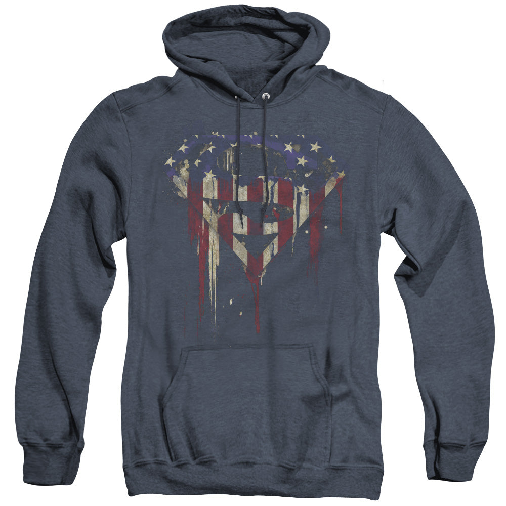 Superman Bleeding Shield Heather Mens Hoodie Navy