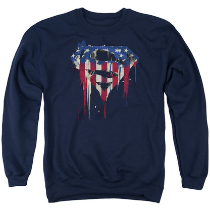 Superman Bleeding Shield Mens Crewneck Sweatshirt Navy