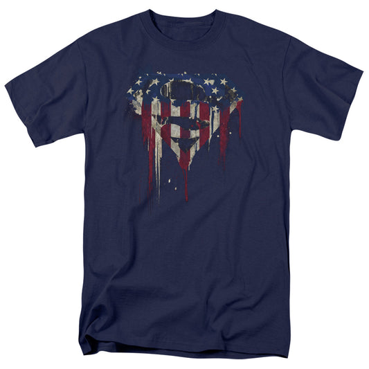 Superman Bleeding Shield Mens T Shirt Navy Blue