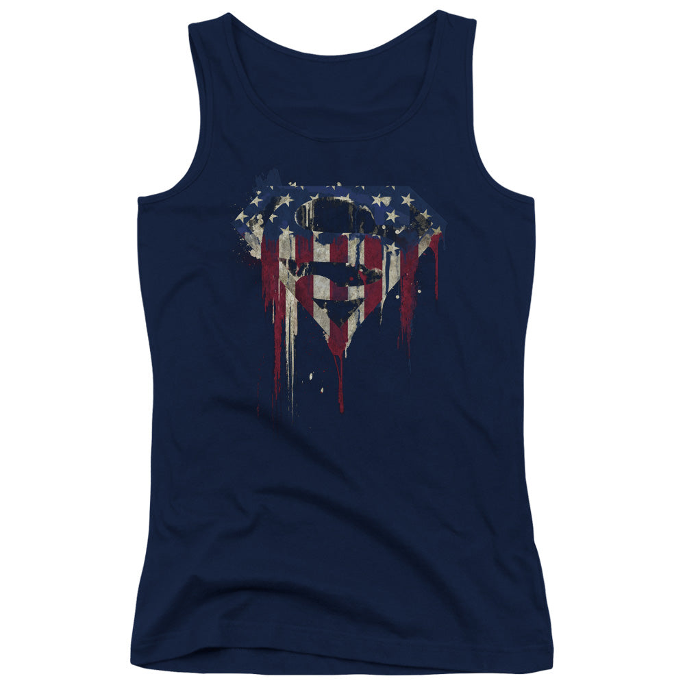 Superman Bleeding Shield Womens Tank Top Shirt Navy