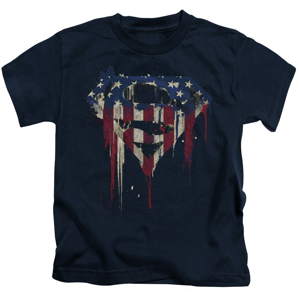 Superman Bleeding Shield Juvenile Kids Youth T Shirt Navy